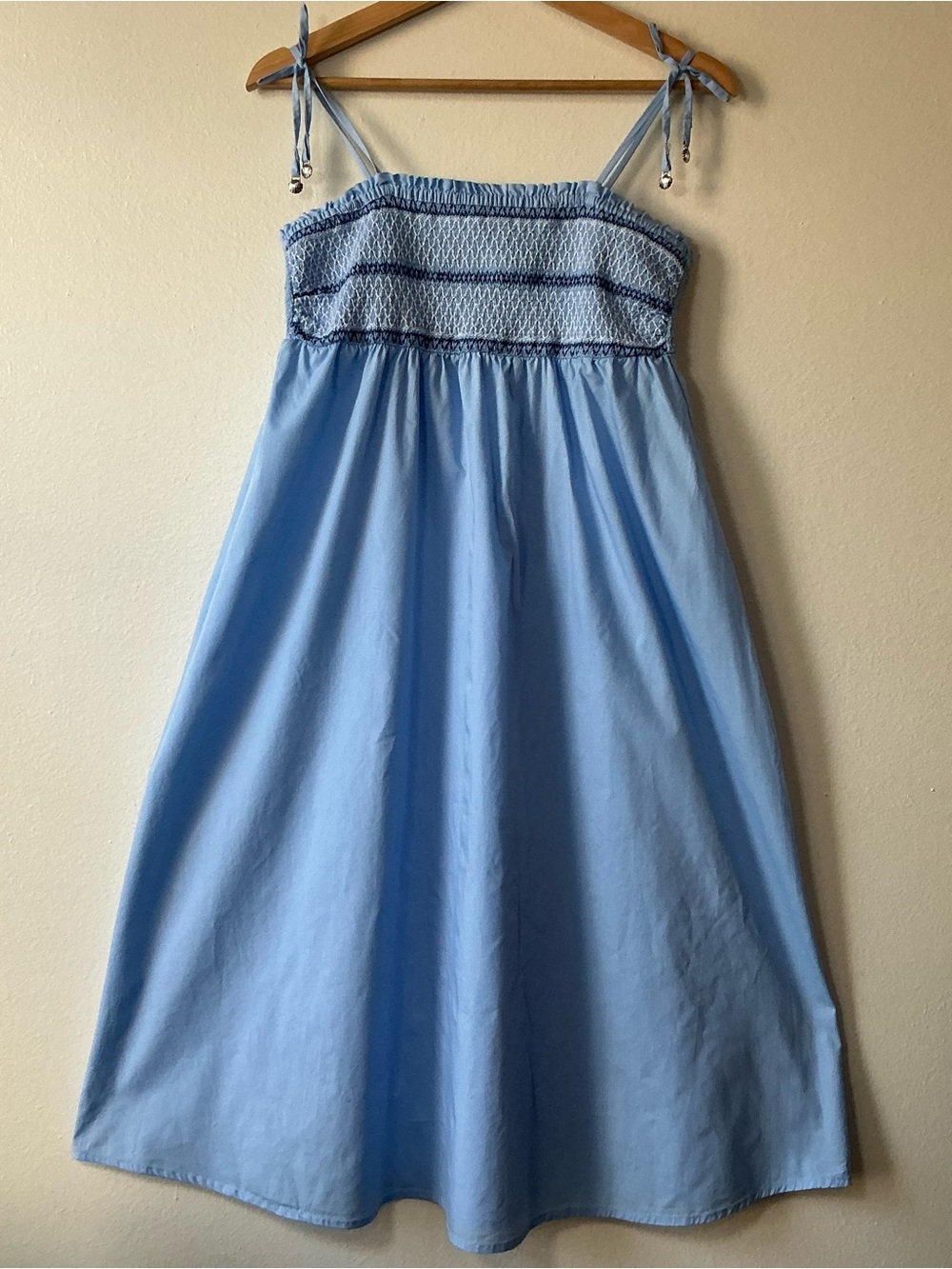 Charlotte by Cato Blue Smocked Cotton Midi Dress XL Cottagecore Sun Dress - Picture 2 of 11
